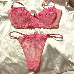 pink underwear set with rose print